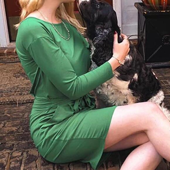 PRETTYGARDEN Long Sleeve Tie Waist Fall Dress w/Pockets Size XL - Picture 3 of 4